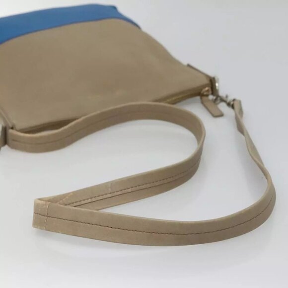 CELINE Shoulder Bag Leather Beige Gold blue Auth - Picture 11 of 15